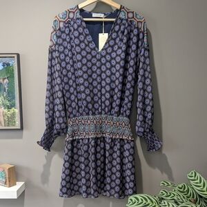 RAMY Brook Navy Silk Printed "Davie" Dress Small